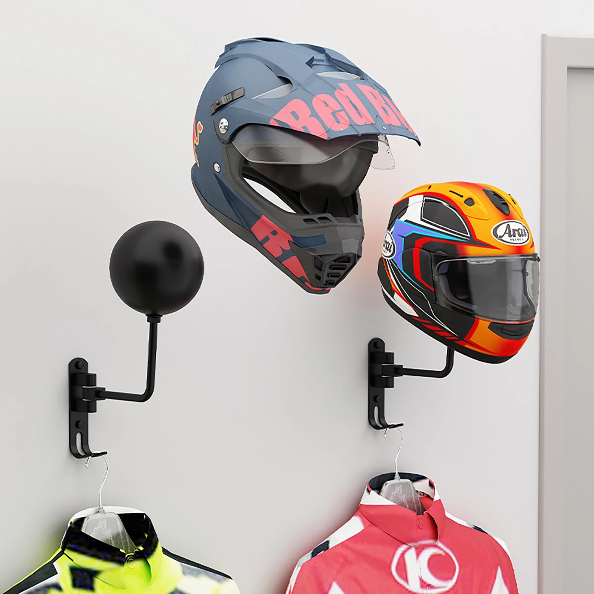 Cycling Gear Wall Hanger - Wandmontierter Motorradhelmständer aus Metall – verstellbarer
