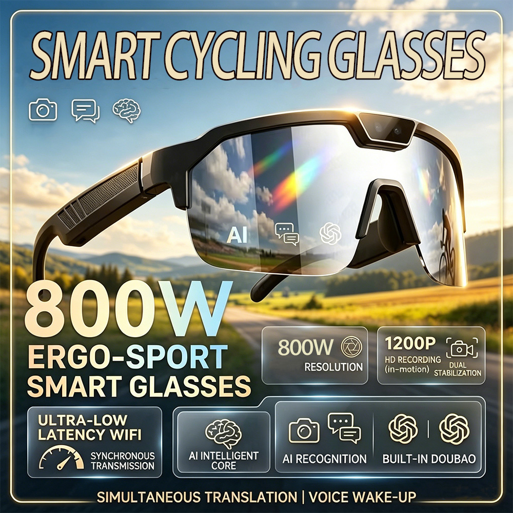 Cycling Glasses - 2026 Fahrradbrille mit 800W HD-Kamera, UV-Schutz,
