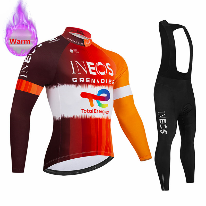 Cycling Gear Leaderboard - Ineos Team Winter Langarm-Thermo-Fleece-Radtrikot-Set mit Trägerhose