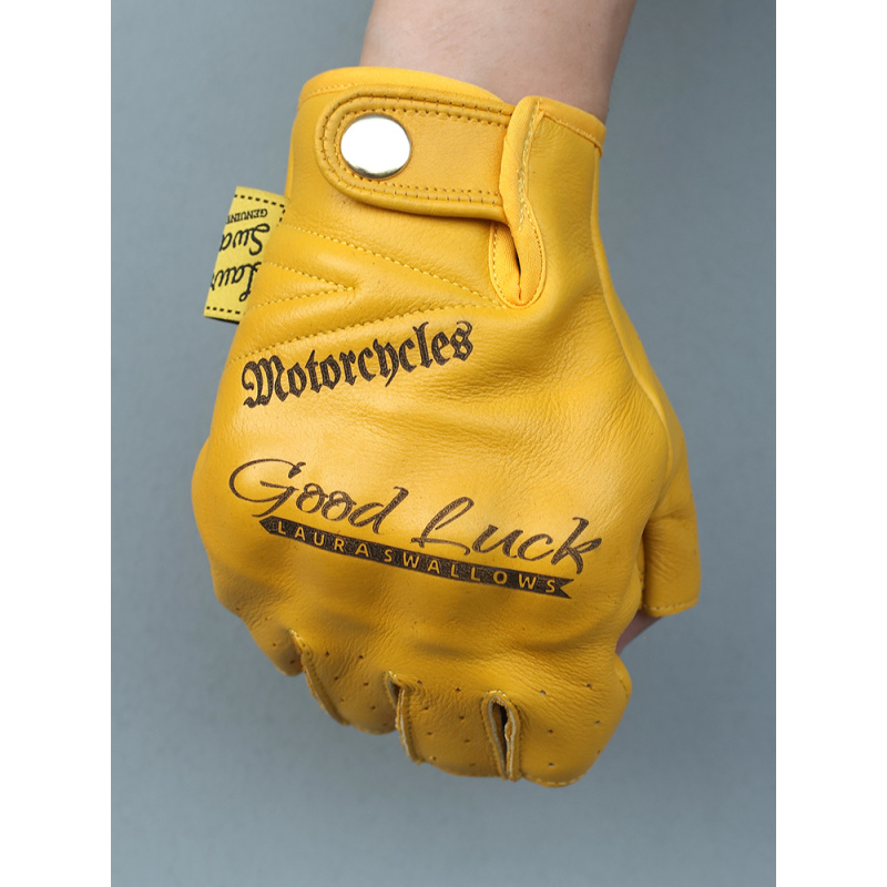 Yellow Cycling Gear - Sommerliche gelbe Motorradhandschuhe aus Rindsleder mit