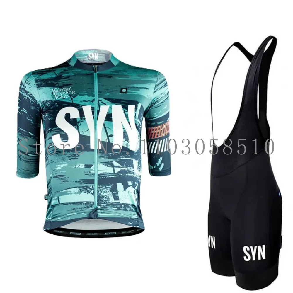 Cycling Gear Leaderboard - SYN Jersey Herren-Trägerhose mit Schwammpolsterung, Radsport-Anzug-Set,
